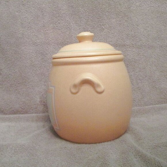 11" Treasure Craft SOUTHWEST Aztec COOKIE JAR Barrel Canister LID Pastel VTG 80s - Picture 6 of 11